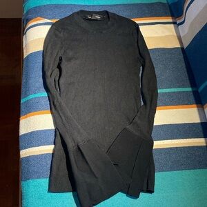 Proenza Schouler black ribbed fitted blouse sweater with flared wrists s…